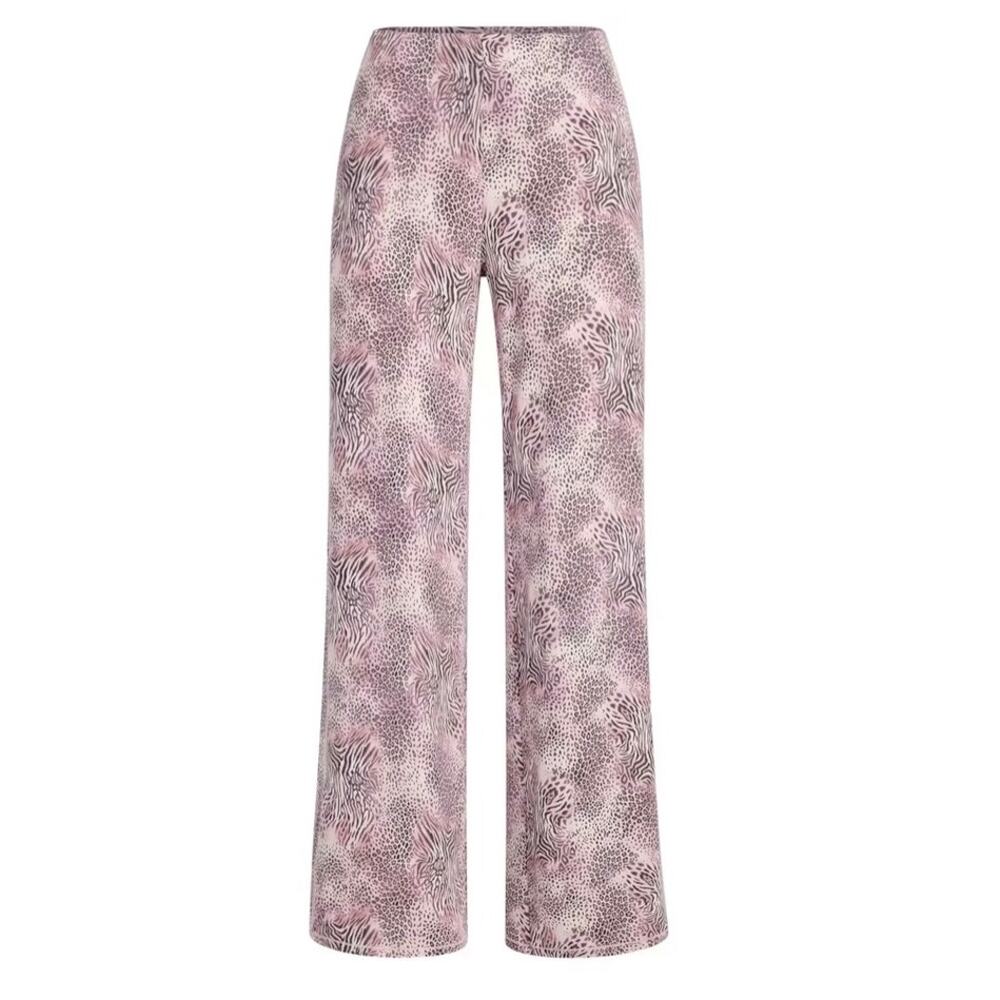 SKIMS NWT Sleep Straight Leg Pant Bloom Mini Multi Animal Pink Leopard Print XL